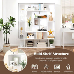 Costway 7-Tier Bookshelf Geometric Bookcase With 2 Anti-Tipping Kits-White - thumbnail 3