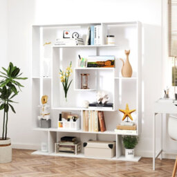 Costway 7-Tier Bookshelf Geometric Bookcase With 2 Anti-Tipping Kits-White - thumbnail 6