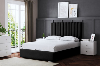 DS Living Evangeline Black Upholstered Panel Bed With Headboard And Ottoman Storage King - image 1
