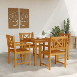 Berkfield Garden Dining Set 5 Pcs Brown Solid Acacia Wood - thumbnail 4