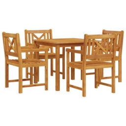Berkfield Garden Dining Set 5 Pcs Brown Solid Acacia Wood - thumbnail 2