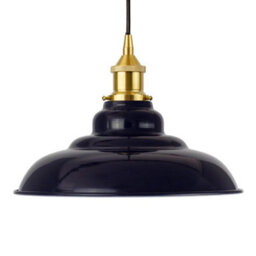 Navy Blue St Edmund's Painted Dome Pendant Light With Polished Brass Lamp Holder And Black Round Cable - Se Home - thumbnail 1