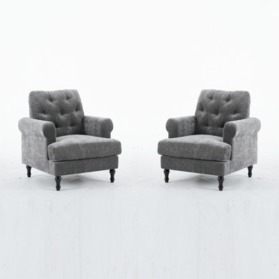 Velvet Tufted Sofa Set, Gray Velvet Sectional Couch Suite-1+1 Set - image 1
