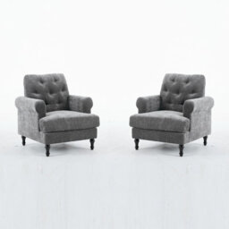 Velvet Tufted Sofa Set, Gray Velvet Sectional Couch Suite-1+1 Set - thumbnail 1