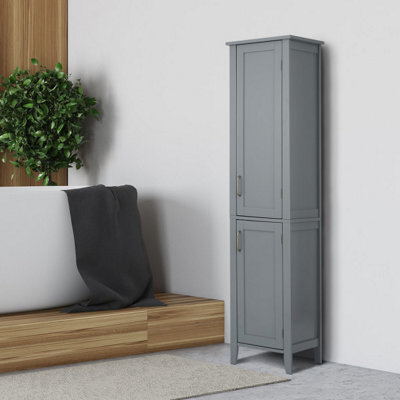 Teamson Home Bathroom Tall Column Cabinet, Wooden Cabinet With 2 Doors, Bathroom Furniture, Bathroom Storage, Grey - image 1