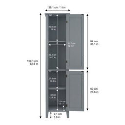 Teamson Home Bathroom Tall Column Cabinet, Wooden Cabinet With 2 Doors, Bathroom Furniture, Bathroom Storage, Grey - thumbnail 4