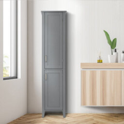 Teamson Home Bathroom Tall Column Cabinet, Wooden Cabinet With 2 Doors, Bathroom Furniture, Bathroom Storage, Grey - thumbnail 3
