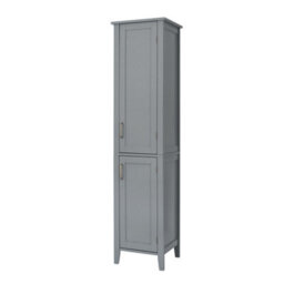 Teamson Home Bathroom Tall Column Cabinet, Wooden Cabinet With 2 Doors, Bathroom Furniture, Bathroom Storage, Grey - thumbnail 2