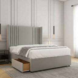 REGIONAL FURNISHINGS Divan Bed Set Silver Plush Velvet Upholstered 54Inch Headboard 2Drawers Footend & No Mattress In Double King 4Ft 6Ft Sizes - thumbnail 2
