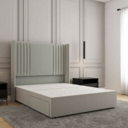 REGIONAL FURNISHINGS Divan Bed Set Silver Plush Velvet Upholstered 54Inch Headboard 2Drawers Footend & No Mattress In Double King 4Ft 6Ft Sizes