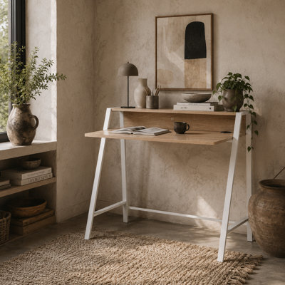 Wyld Haus Dodosu 84Cm White And Oak Compact Writing Desk With Raised Shelf - image 1