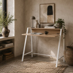 Wyld Haus Dodosu 84Cm White And Oak Compact Writing Desk With Raised Shelf - thumbnail 1