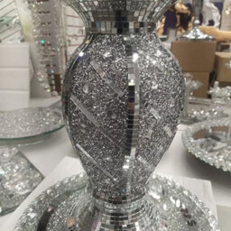 Biznest 30Cm Crushed Crystal Silver Ceramic Vase, Home Decorative, Living Room, Bedroom Room Straight Lines