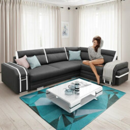 Avatar Corner Sofa Bed With Ottoman And Side Bar Upholstered Back Loose Cushions 300X200X90Cm 145X220Cm Graphite And White Right - thumbnail 2