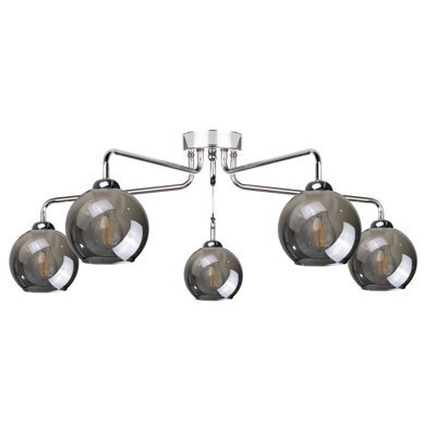 Luminosa Lighting Luminosa Pluton Multi Arm Semi Flush Ceiling Light Silver, 70Cm, 5X E27