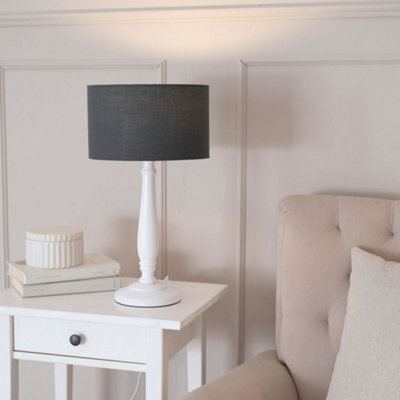 Valuelights Victoria Traditional White Wood Candlestick Table Lamp With Charcoal Drum Shade - Led Bulb Included - image 1