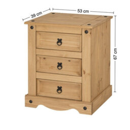 Mercers Furniture Corona Bedside Cabinet 3 Drawer Large 53Cm Table Chest Solid Wooden Pine Wood With Mexican Styling Wooden - thumbnail 5