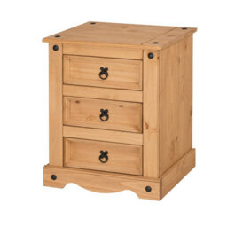Mercers Furniture Corona Bedside Cabinet 3 Drawer Large 53Cm Table Chest Solid Wooden Pine Wood With Mexican Styling Wooden - thumbnail 4