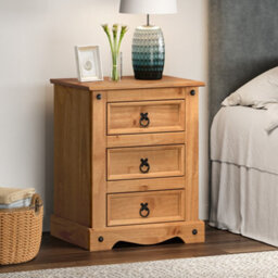 Mercers Furniture Corona Bedside Cabinet 3 Drawer Large 53Cm Table Chest Solid Wooden Pine Wood With Mexican Styling Wooden - thumbnail 1