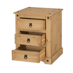 Mercers Furniture Corona Bedside Cabinet 3 Drawer Large 53Cm Table Chest Solid Wooden Pine Wood With Mexican Styling Wooden - thumbnail 2