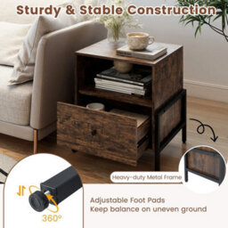 Shelf-Brown 3-Tier Bedside Table W/ Drawer & Open Storage - thumbnail 6