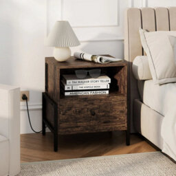 Shelf-Brown 3-Tier Bedside Table W/ Drawer & Open Storage - thumbnail 4