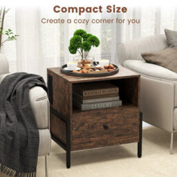 Shelf-Brown 3-Tier Bedside Table W/ Drawer & Open Storage - thumbnail 3