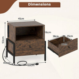 Shelf-Brown 3-Tier Bedside Table W/ Drawer & Open Storage - thumbnail 2
