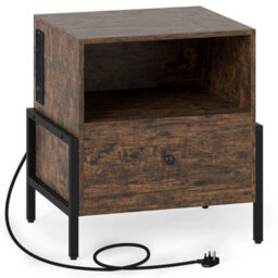 Shelf-Brown 3-Tier Bedside Table W/ Drawer & Open Storage - thumbnail 1