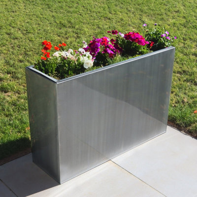 Woven Wood 90Cm Long Zinc Galvanised Brushed Silver 60Cm Tall Trough Planter - image 1
