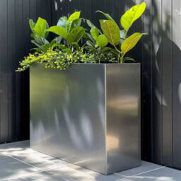 Woven Wood 90Cm Long Zinc Galvanised Brushed Silver 60Cm Tall Trough Planter - thumbnail 2