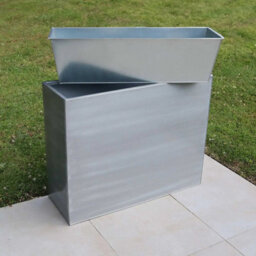 Woven Wood 90Cm Long Zinc Galvanised Brushed Silver 60Cm Tall Trough Planter - thumbnail 5