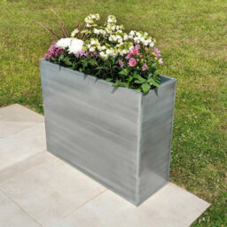 Woven Wood 90Cm Long Zinc Galvanised Brushed Silver 60Cm Tall Trough Planter - thumbnail 6