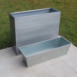 Woven Wood 90Cm Long Zinc Galvanised Brushed Silver 60Cm Tall Trough Planter - thumbnail 4