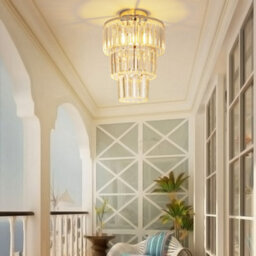 Living And Home Modern Chandelier Three Circle Droplet Crystal Shade Chorme Base Mount Ceiling Light - thumbnail 1