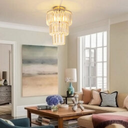 Living And Home Modern Chandelier Three Circle Droplet Crystal Shade Chorme Base Mount Ceiling Light - thumbnail 2