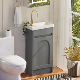 Keepreaper Sleek Slim Bathroom Vanity Unit With Ceramic Sink And Hidden Handle Grey 400mm - thumbnail 8