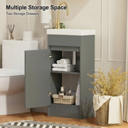 Keepreaper Sleek Slim Bathroom Vanity Unit With Ceramic Sink And Hidden Handle Grey 400mm - thumbnail 3