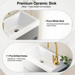 Keepreaper Sleek Slim Bathroom Vanity Unit With Ceramic Sink And Hidden Handle Grey 400mm - thumbnail 4