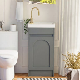 Keepreaper Sleek Slim Bathroom Vanity Unit With Ceramic Sink And Hidden Handle Grey 400mm