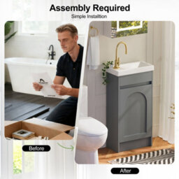 Keepreaper Sleek Slim Bathroom Vanity Unit With Ceramic Sink And Hidden Handle Grey 400mm - thumbnail 2