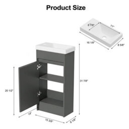 Keepreaper Sleek Slim Bathroom Vanity Unit With Ceramic Sink And Hidden Handle Grey 400mm - thumbnail 7