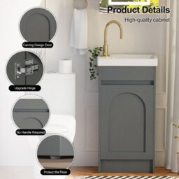 Keepreaper Sleek Slim Bathroom Vanity Unit With Ceramic Sink And Hidden Handle Grey 400mm - thumbnail 5