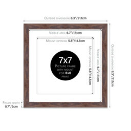 "7X7"" Walnut Picture Frame - 7X7"" Square Frame With 6X6"" Mount For 7X7""/6X6"" Pictures Classic Style Gallery Wall, 1 Pack" - thumbnail 2