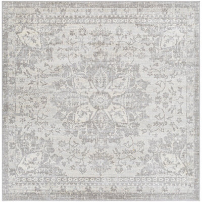 Livabliss Square Monaco-Vintage Grey Ivory Cream Traditional Boho Living Dining Bedroom Rug 200 X 200 Cm Easy Care, Non Shedding - image 1