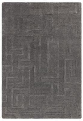 Handmade Modern Charcoal Abstract Wool Easy To Clean Rug For Living Room & Bedroom-200Cm X 290Cm