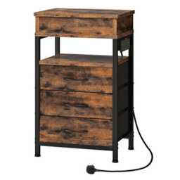 Bedside Table W/ Charging Station & 3 Drawers
