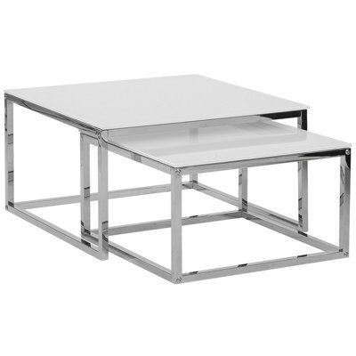 Beliani Set Of 2 Coffee Tables Brea Tempered Glass White - image 1
