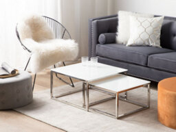 Beliani Set Of 2 Coffee Tables Brea Tempered Glass White - thumbnail 2