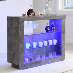 Furniture in Fashion Fiesta Wooden Bar Table Unit In Concrete Effect With Led Lights